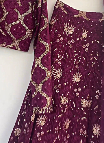 Wine Faux Georgette Thread Sequence Lehenga Choli Set
